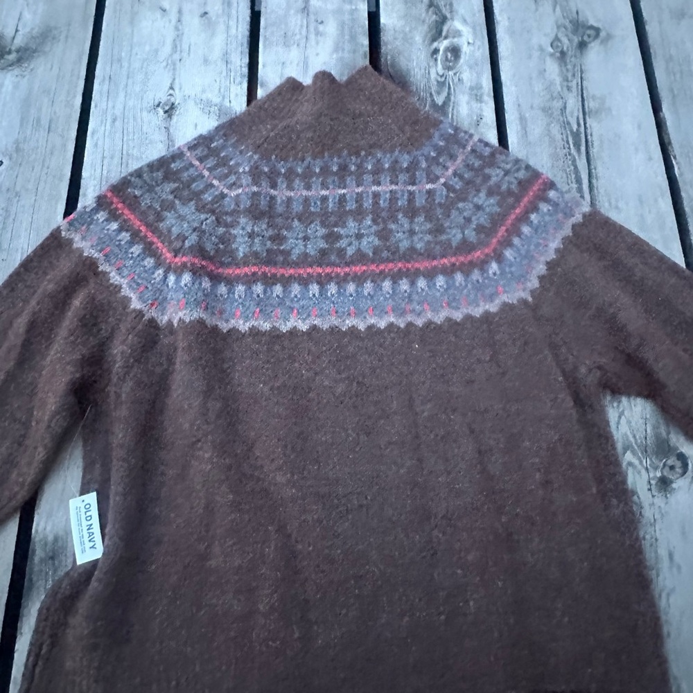 NWT Old Navy Brown Fair Isle Wool Blend Pullover Sweater w/ Blue Accents (14) - Picture 10 of 10